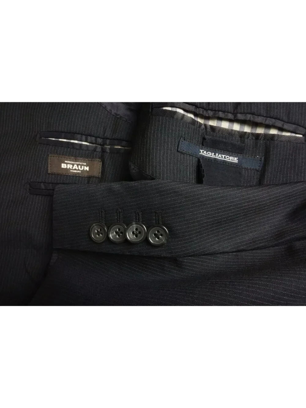 Tagliatore Napoli Blue Pinstriped Wool 2 Pc Suit Jacket Pant 42R Brand New